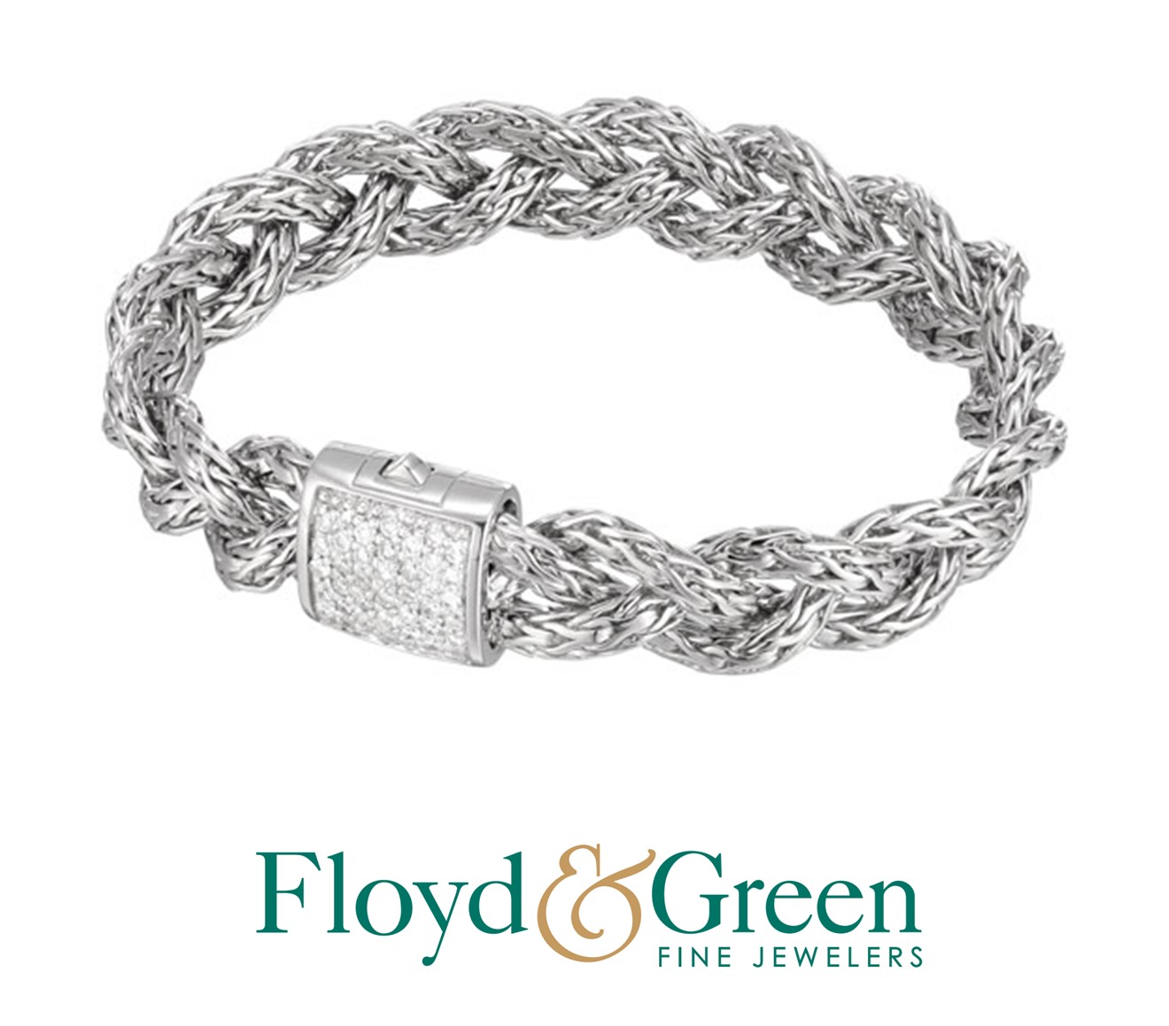 John Hardy Sterling Silver Classic Chain Diamond Braided Bracelet, Pavé Diamond, 0.42ct, Size: Medium