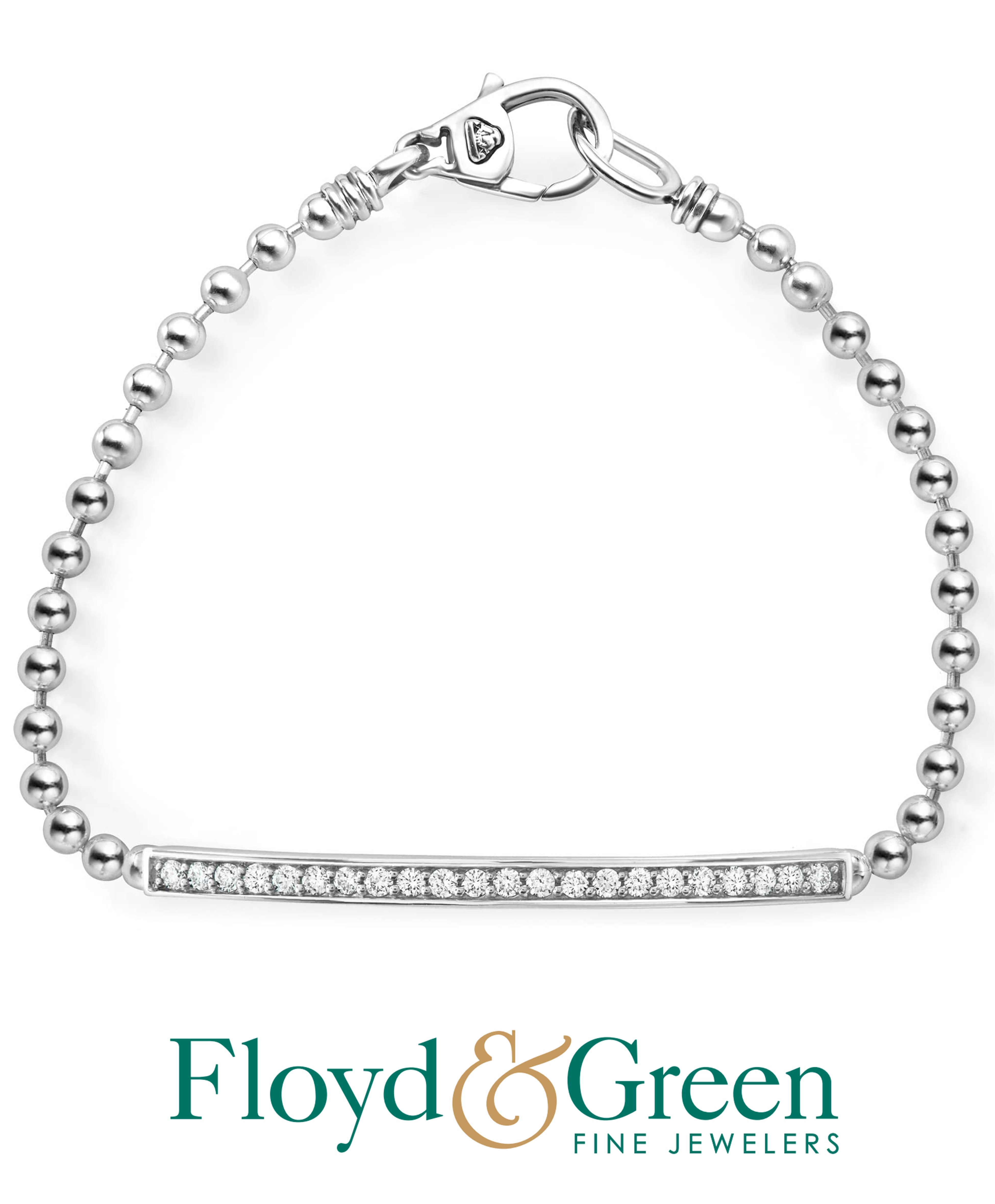 Lagos Sterling Silver Caviar Spark Diamond Beaded Bracelet, (0.55ct), 2.5MM Ball Chain, Medium