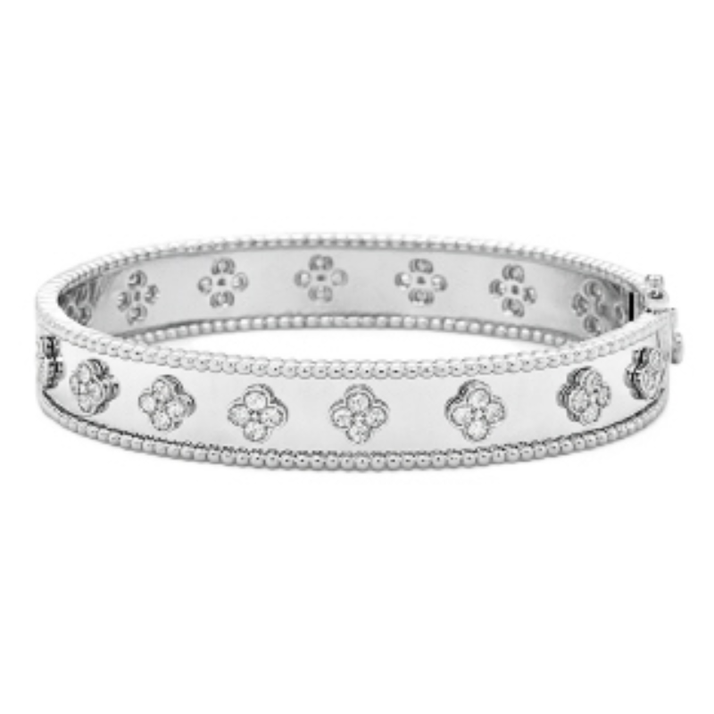 14KW diamond 1.43ctw G-H/SI1-SI2 clover beaded edge bangle
