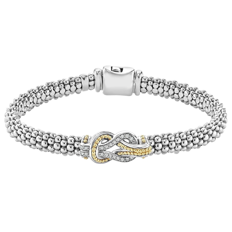 Newport Two Tone Knot Diamond Caviar Bracelet: .12ctw G-H/SI 6MM - Size Medium