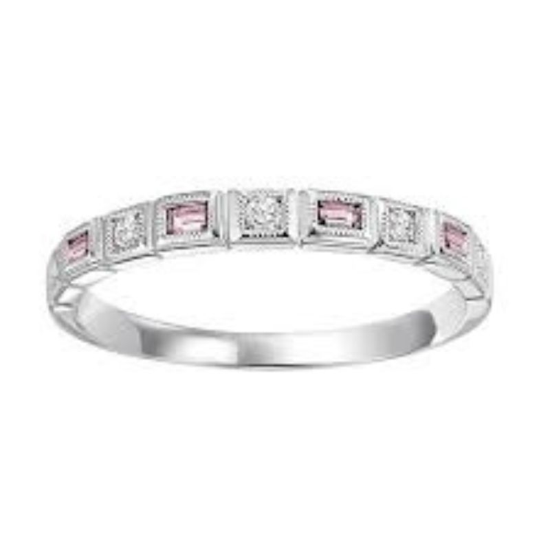 Pink Tourmaline & Diamond Stackable Birthstone Ring