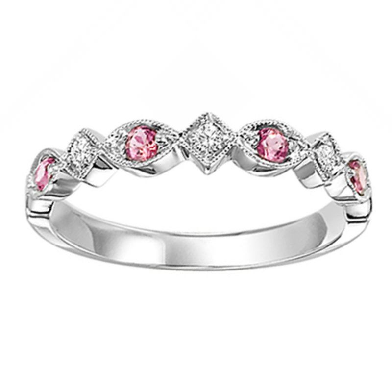 Pink Tourmaline & Diamond Stackable Birthstone Ring