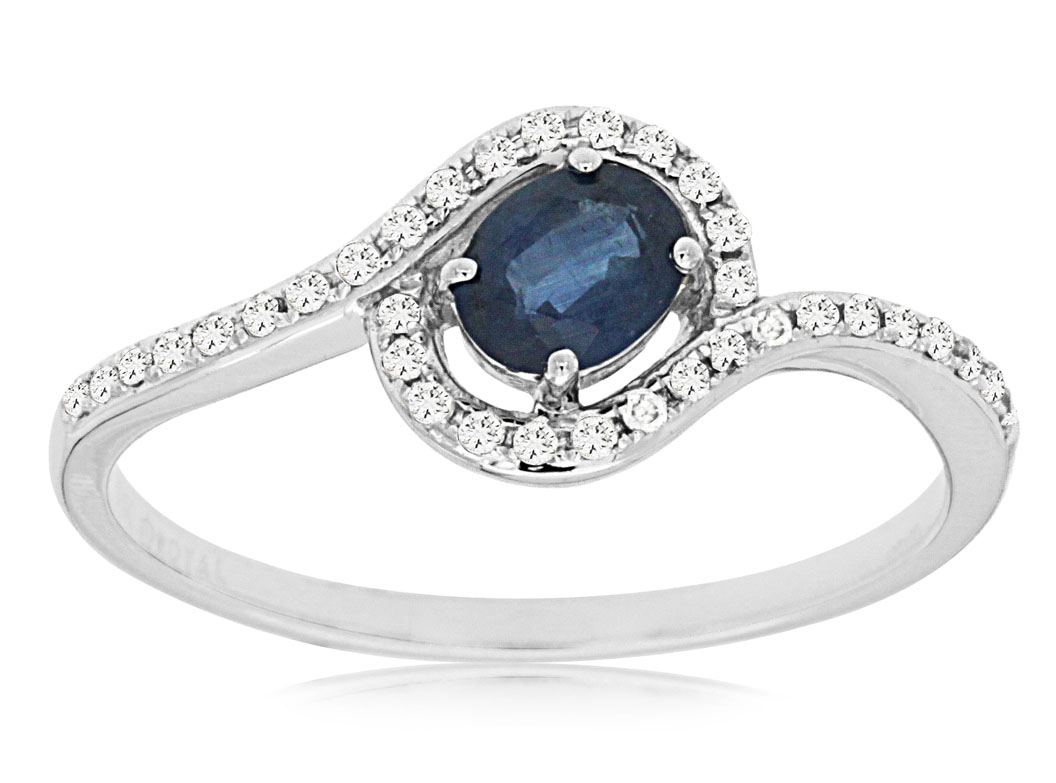 14KW Oval Sapphire and Diamond Bypass Ring Size 7 Oval Sapphier 0.45ct Diamonds 40=0.13ctw H/I SI1-SI2