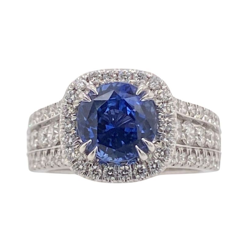 3 Row Sapphire & Diamond Halo Ring