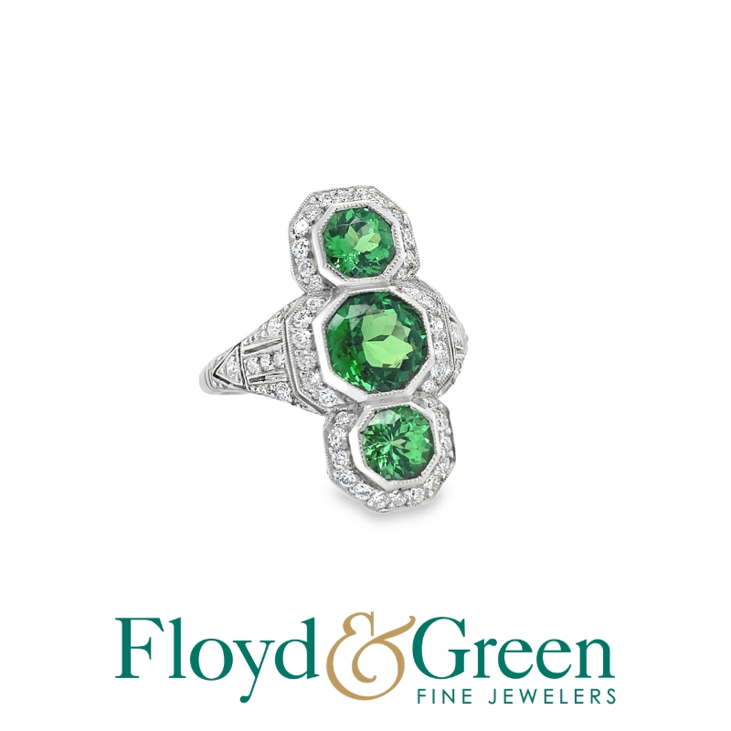 Tsavorite Garnet & Diamond Filagree Ring