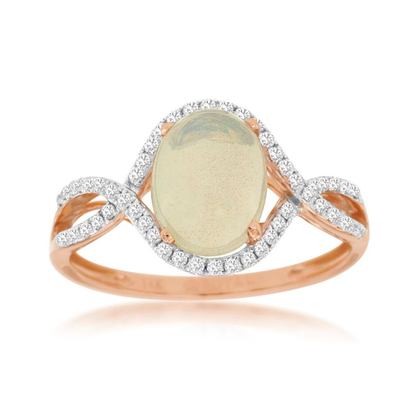 Opal & Diamond Halo Twist Ring