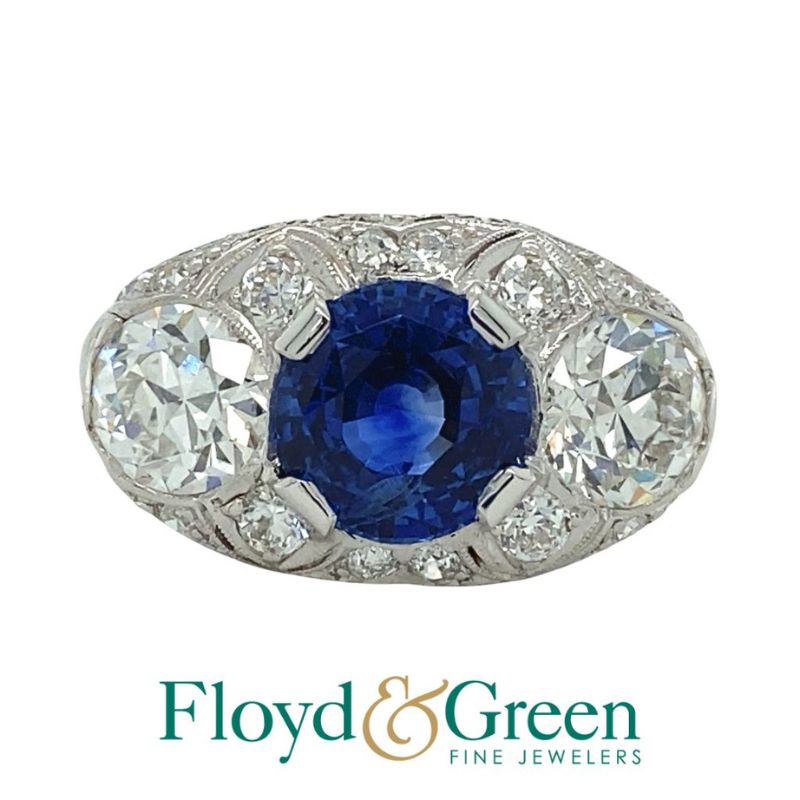 Sapphire & Diamond Art Deco Ring