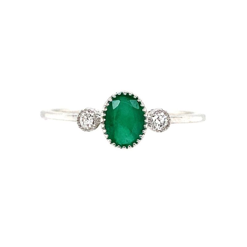 Emerald & Diamond Milgrain Ring