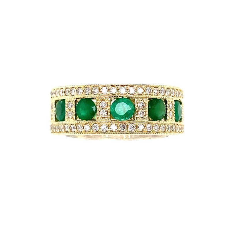 Emerald & Diamond Square Band Ring