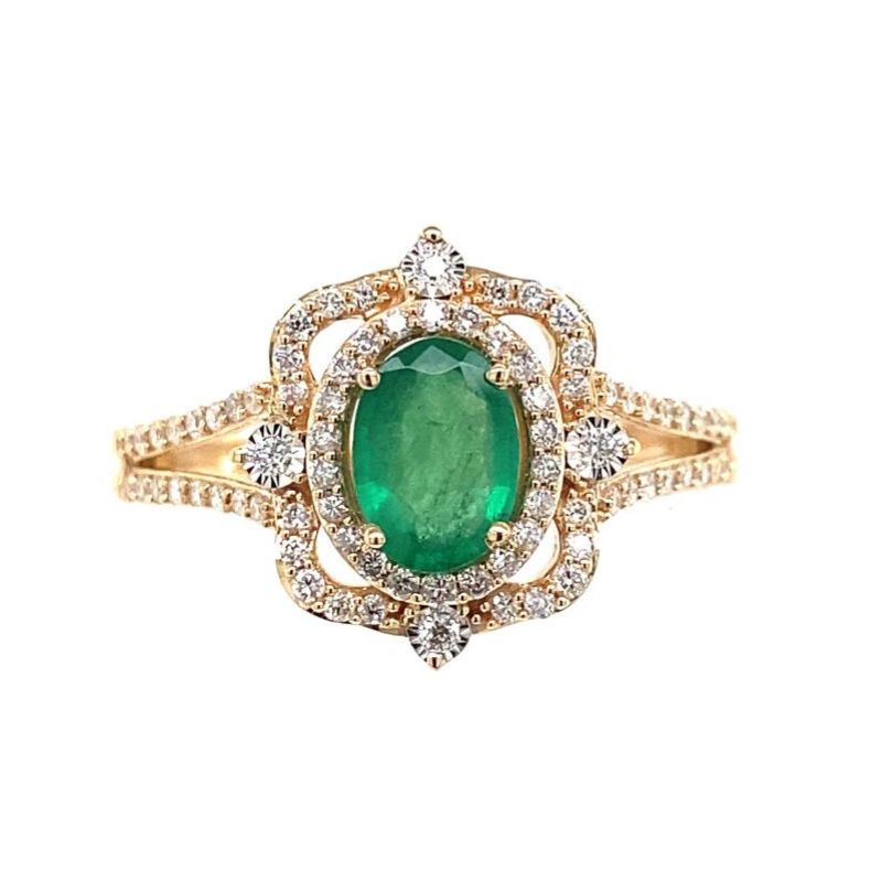 Emerald Halo Split Shank Ring