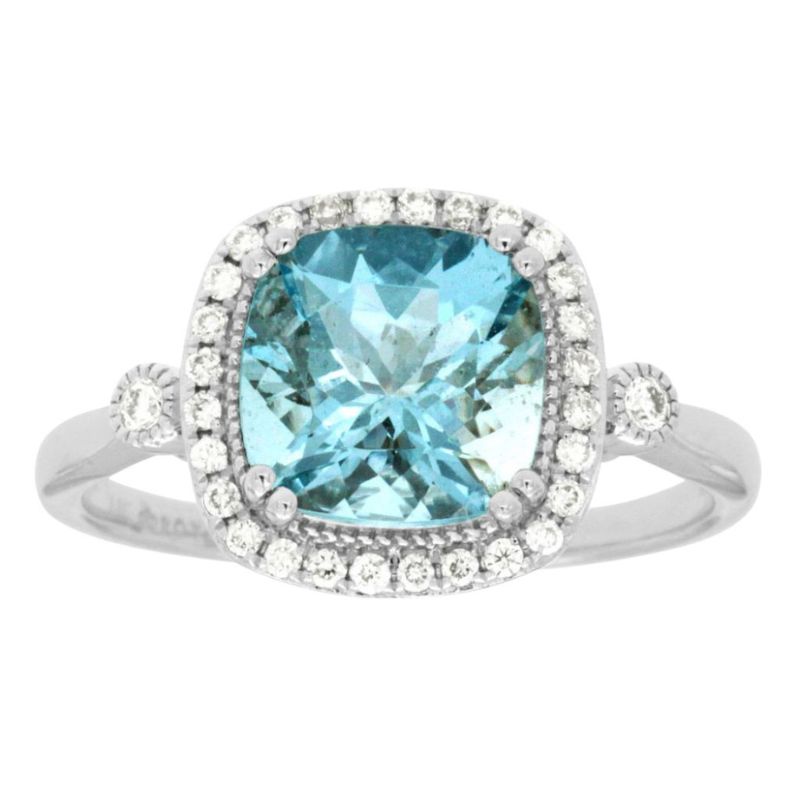 Aquamarine Halo Ring