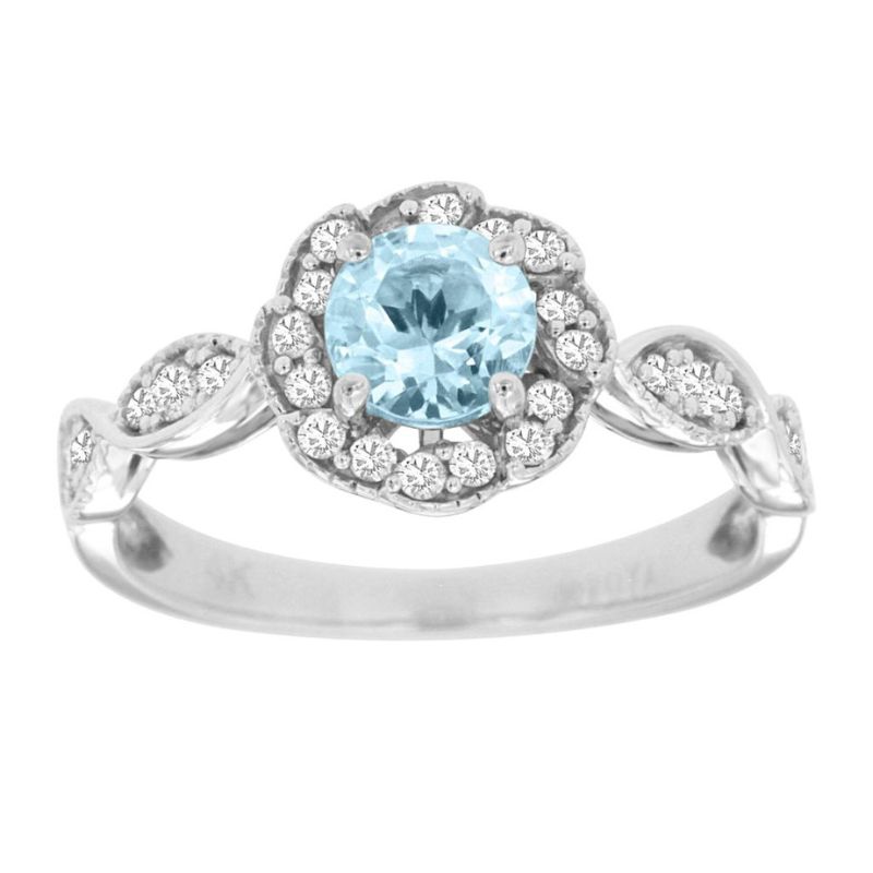 Aquamarine Scalloped Halo Ring