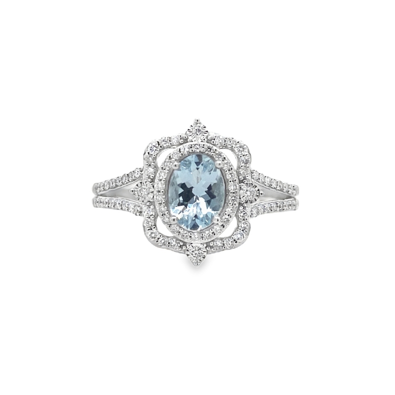 Aquamarine Double Halo Ring