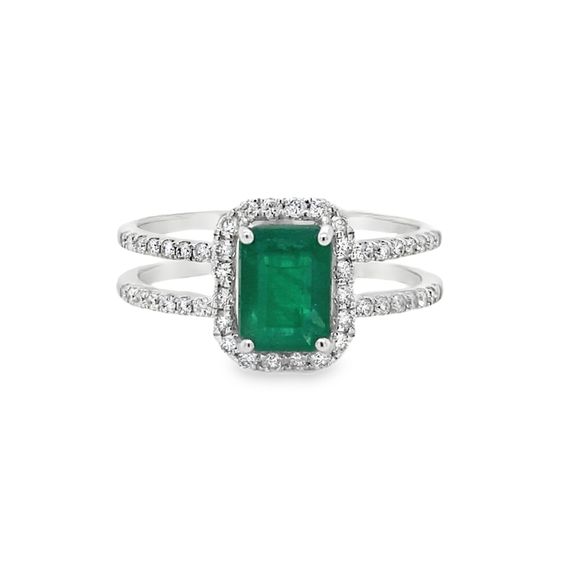 Emerald Halo Double Band Ring