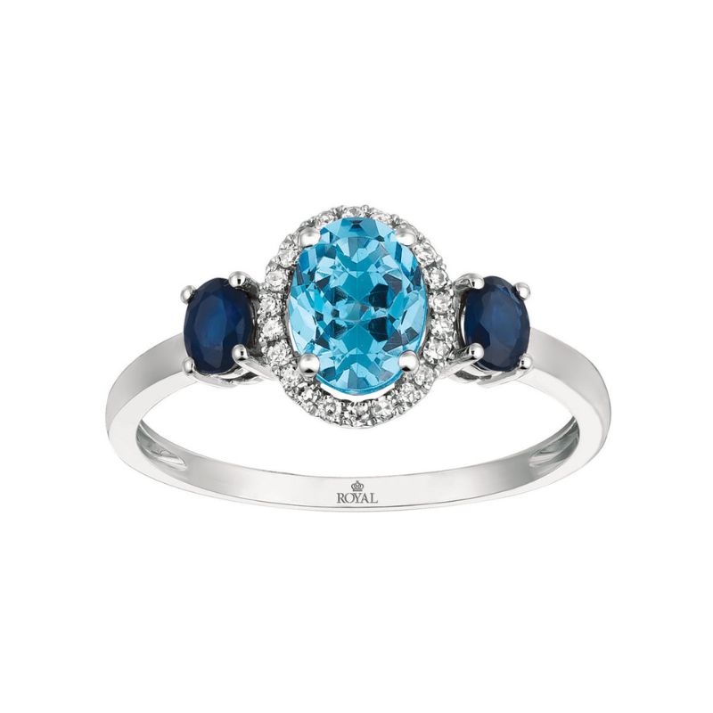 Blue Topaz, Sapphire, & Diamond Halo Ring