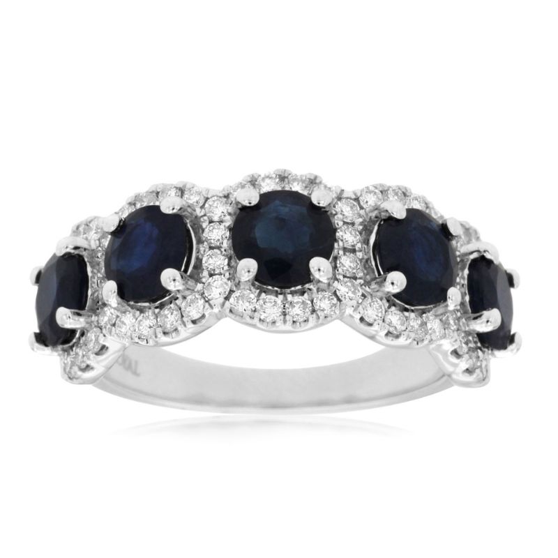 5 Stone Sapphire & Diamond Halo Ring