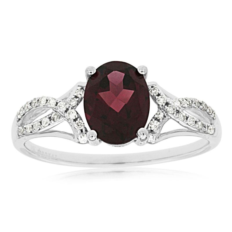 Garnet & Diamond Split Shank Ring