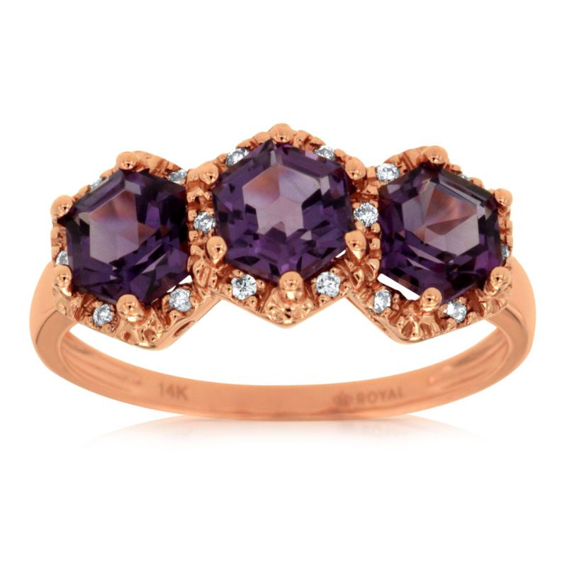 3 Stone Amethyst Halo Ring