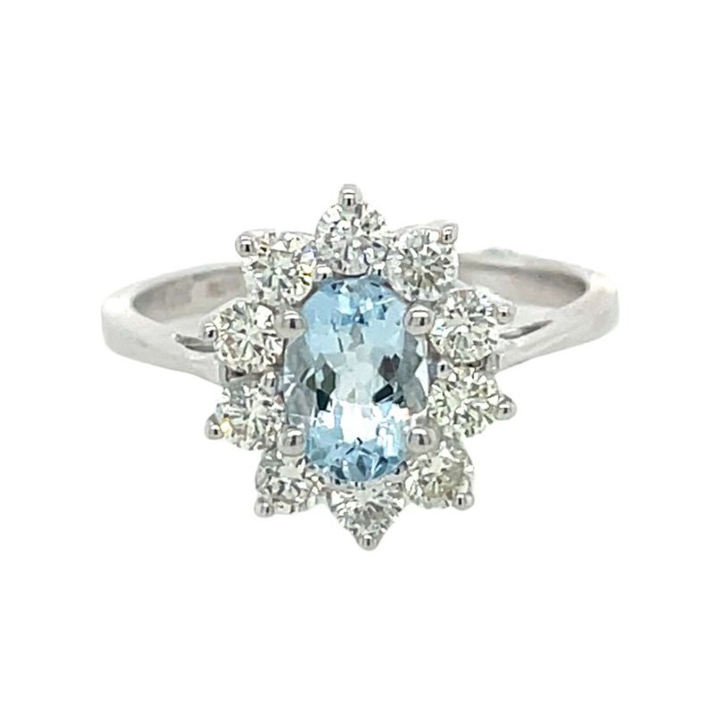 Aquamarine & Diamond Halo Ring