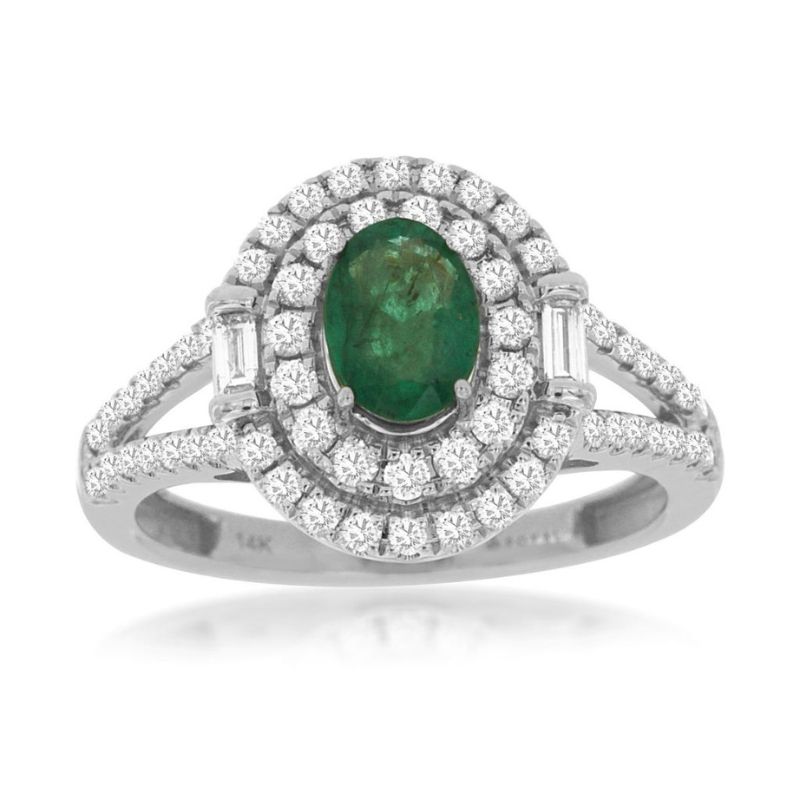 Emerald & Diamond Double Halo Ring