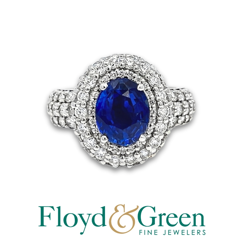 Sapphire & Diamond Double Halo Ring