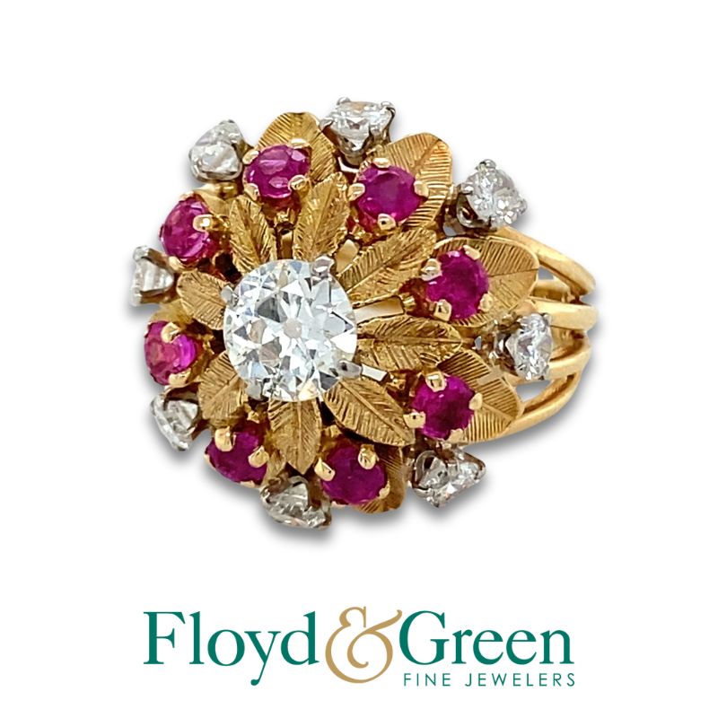 Diamond & Ruby Floral Cluster Ring