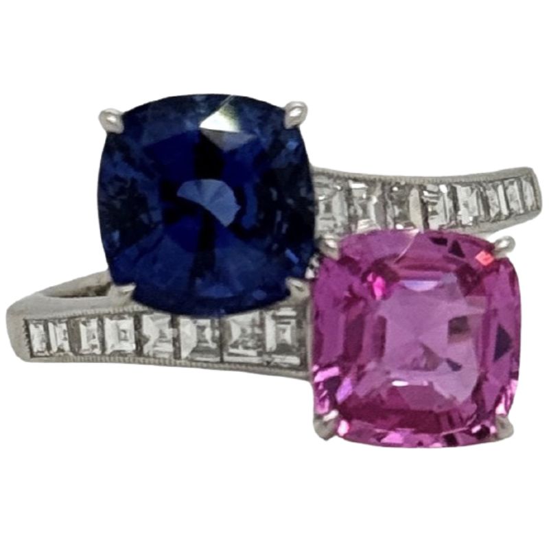 Toi Et Moi Blue Sapphire, Pink Sapphire, & Diamond Ring