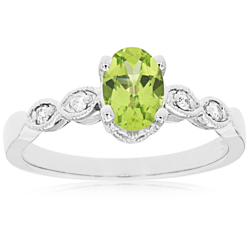 Peridot & Diamond Scalloped Milgrain Ring