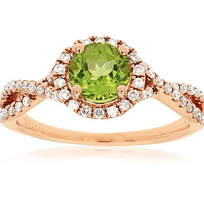 Peridot Halo Twist Shank Ring