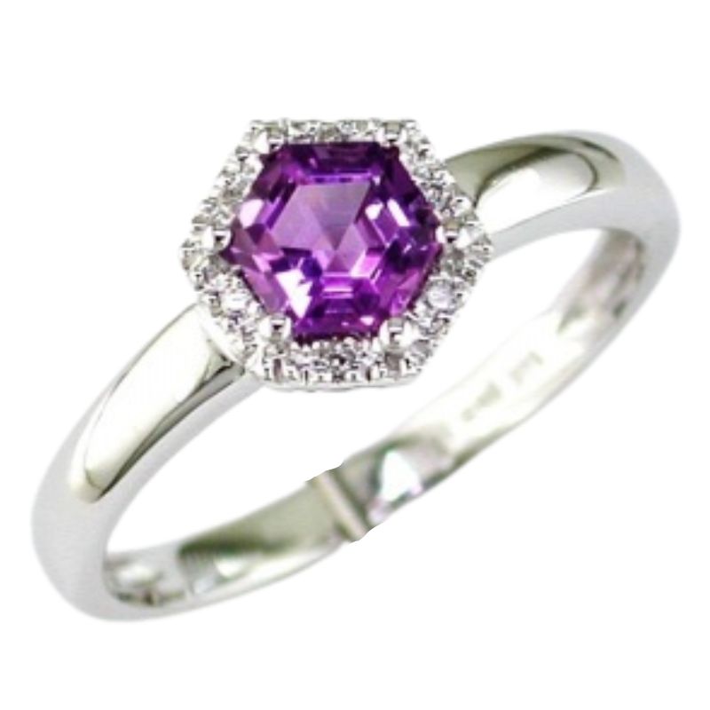 Amethyst & Diamond Halo Ring