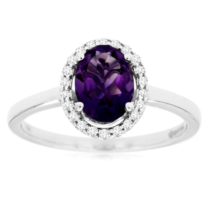 Amethyst & Diamond Halo Ring