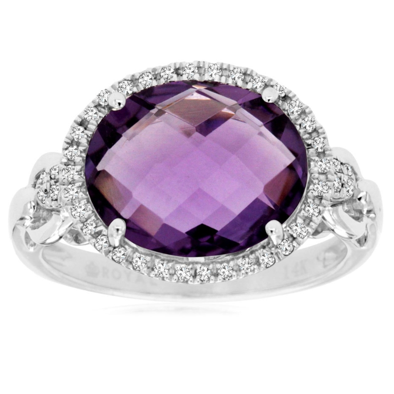 Amethyst & Diamond Halo Statement Ring