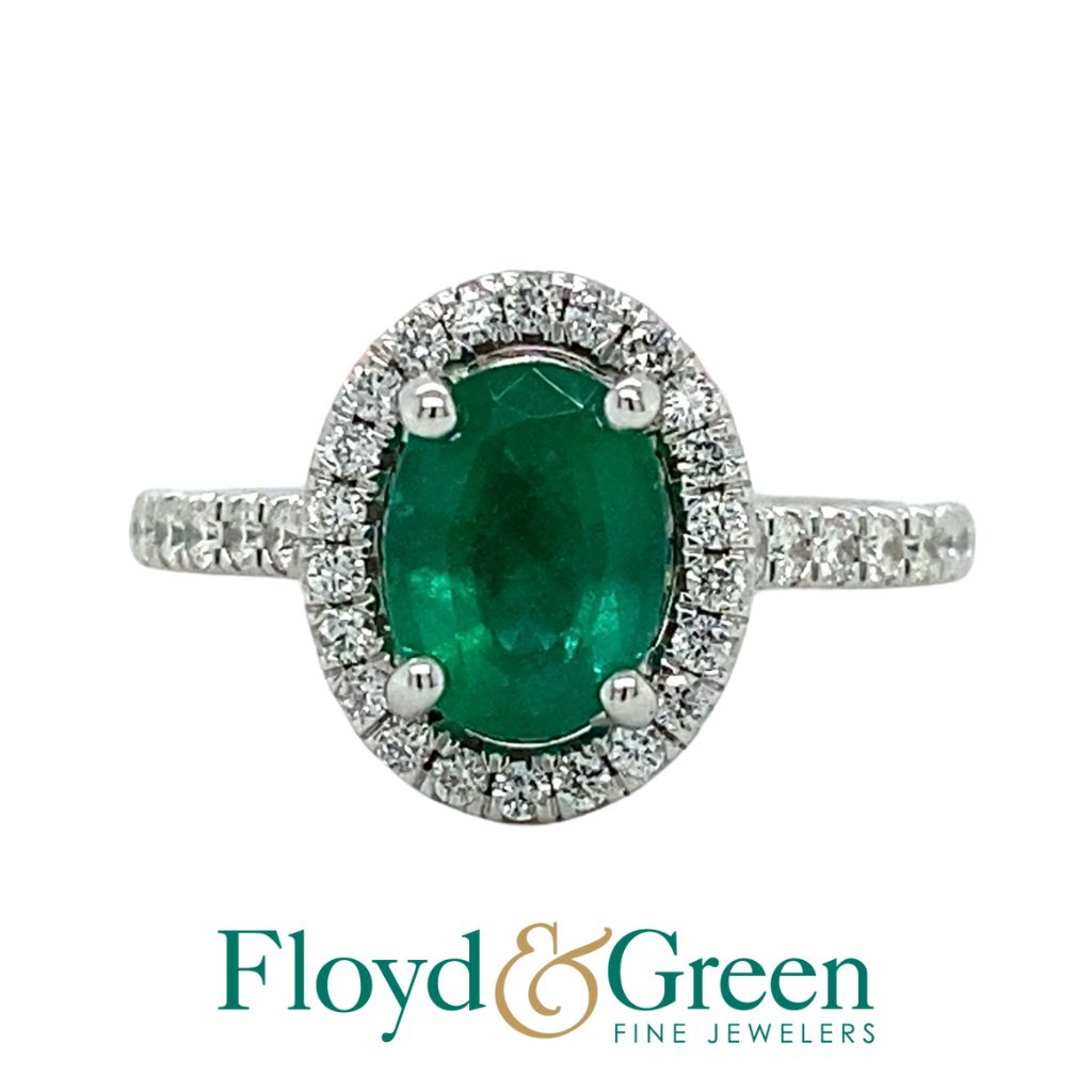 Emerald & Diamond Halo Ring