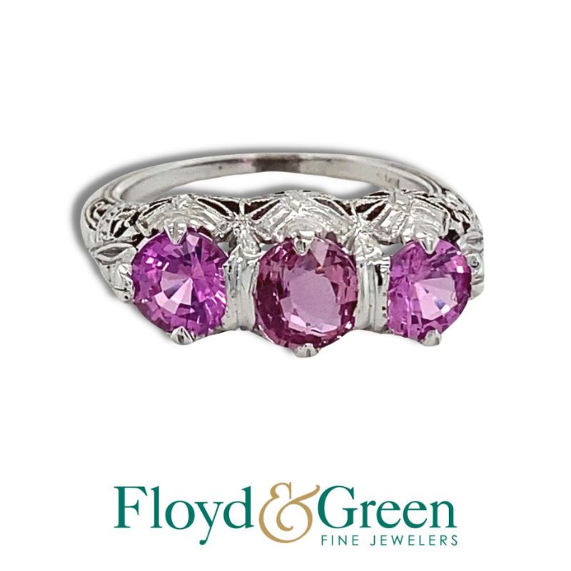 3 Stone Pink Sapphire Ring