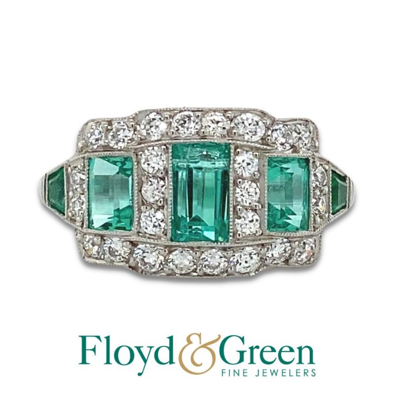3 Stone Emerald & Diamond Ring