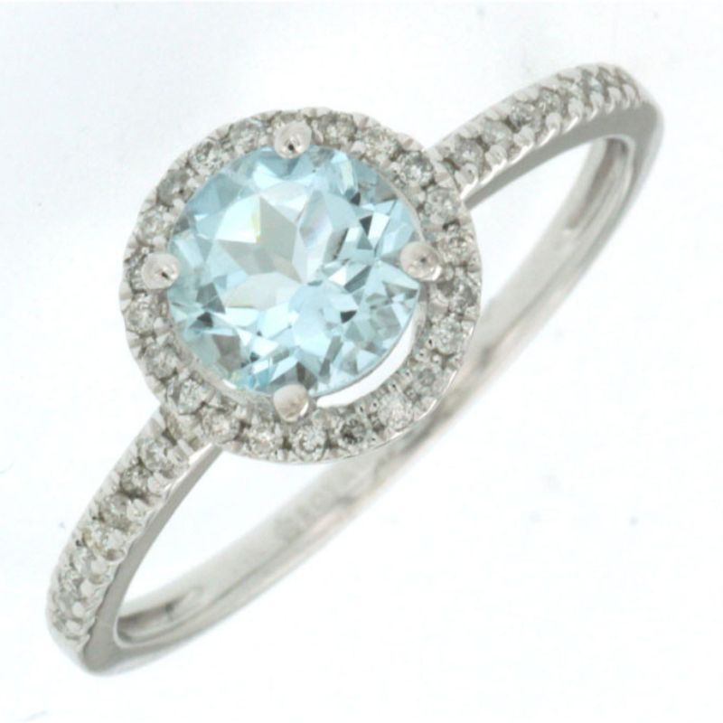 Aquamarine & Diamond Halo Ring