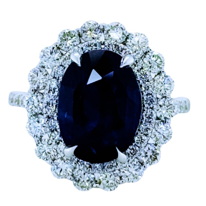 Sapphire & Diamond Double Halo Ring