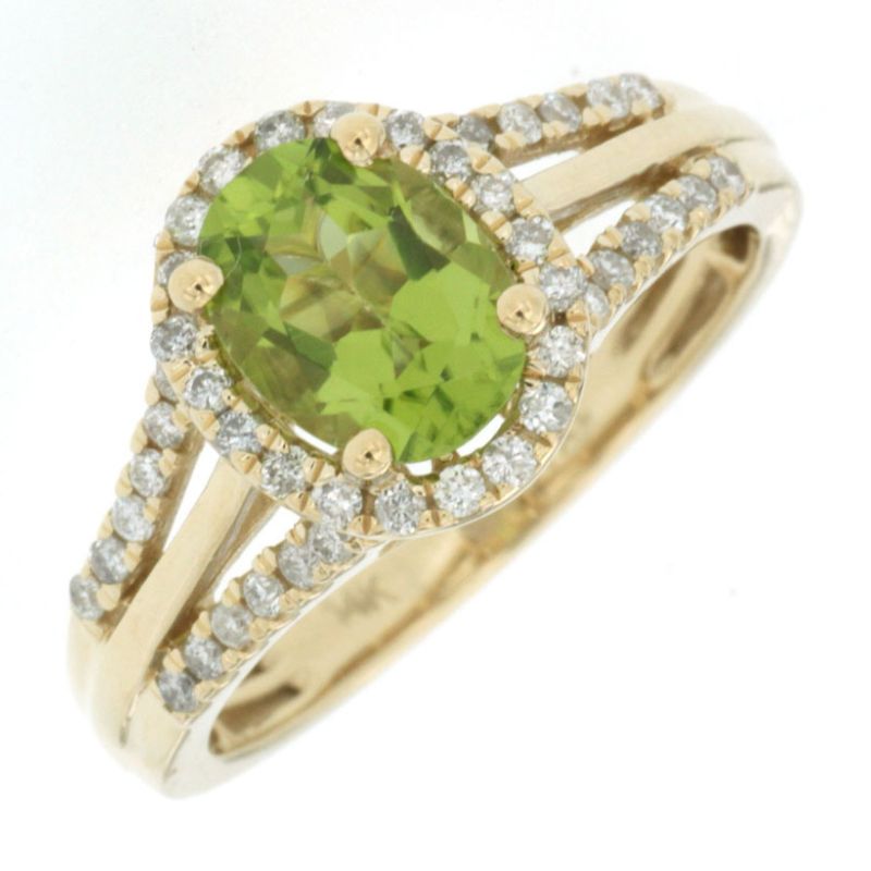 Peridot & Diamond Halo Ring