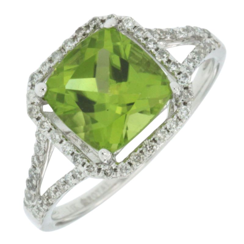 Peridot & Diamond Halo Ring