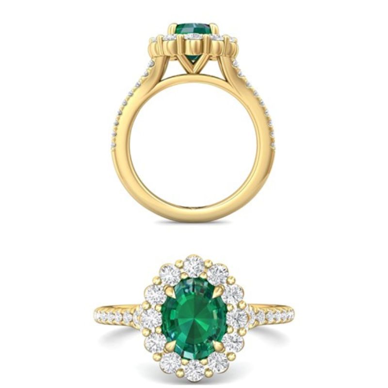 MARTIN FLYER Emerald & Diamond Halo Ring