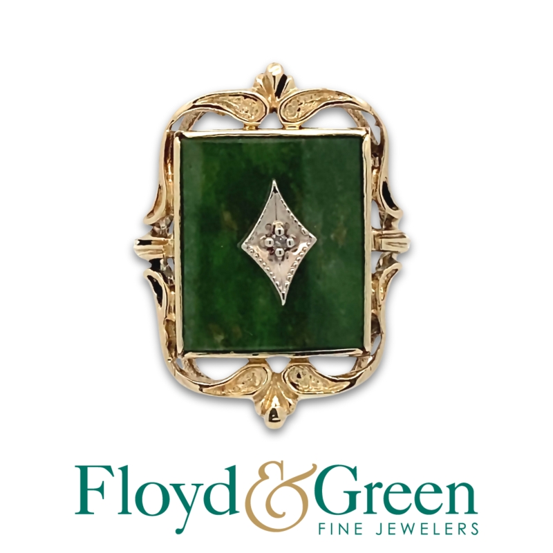 14KY Nephrite Jade & Diamond Ring - Size 7

4.3g