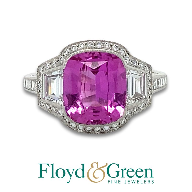 Pink Sapphire & Diamond 3 Stone Ring