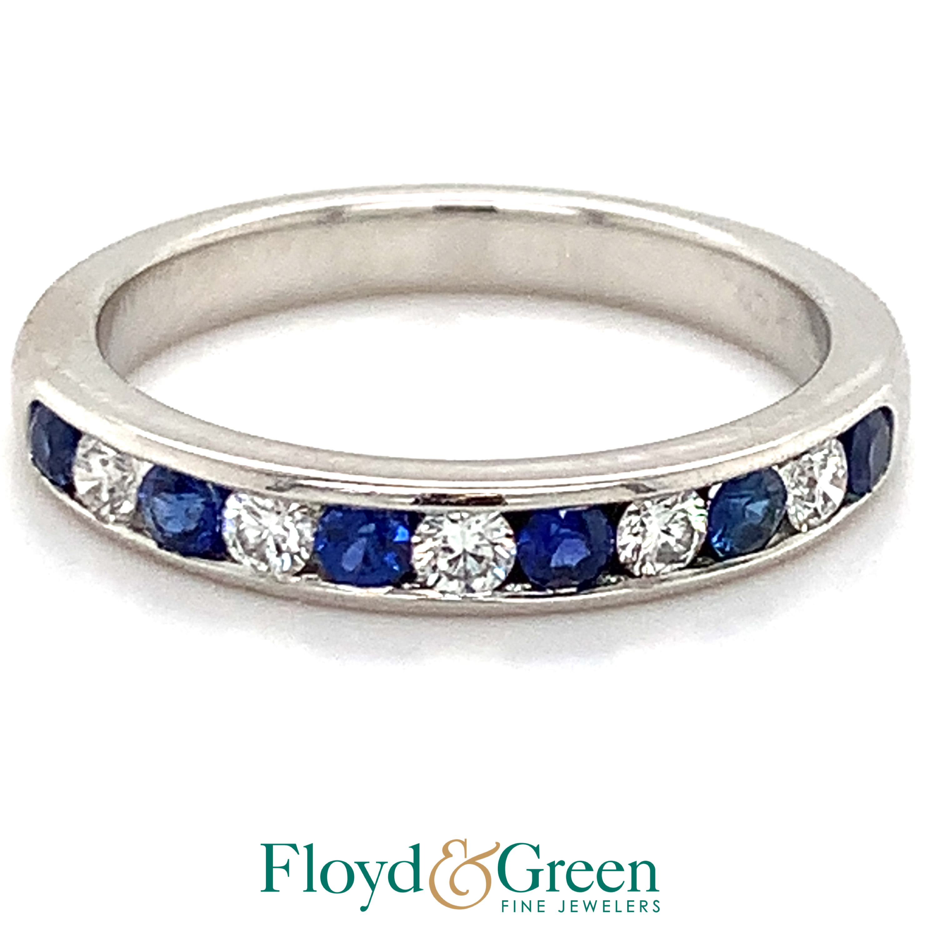Tiffany & Co. Diamond & Sapphire Platinum Ring, 5 Round Diamonds, 0.19ct, F VS1, 6 Round Sapphires, 0.31ct, Size 6