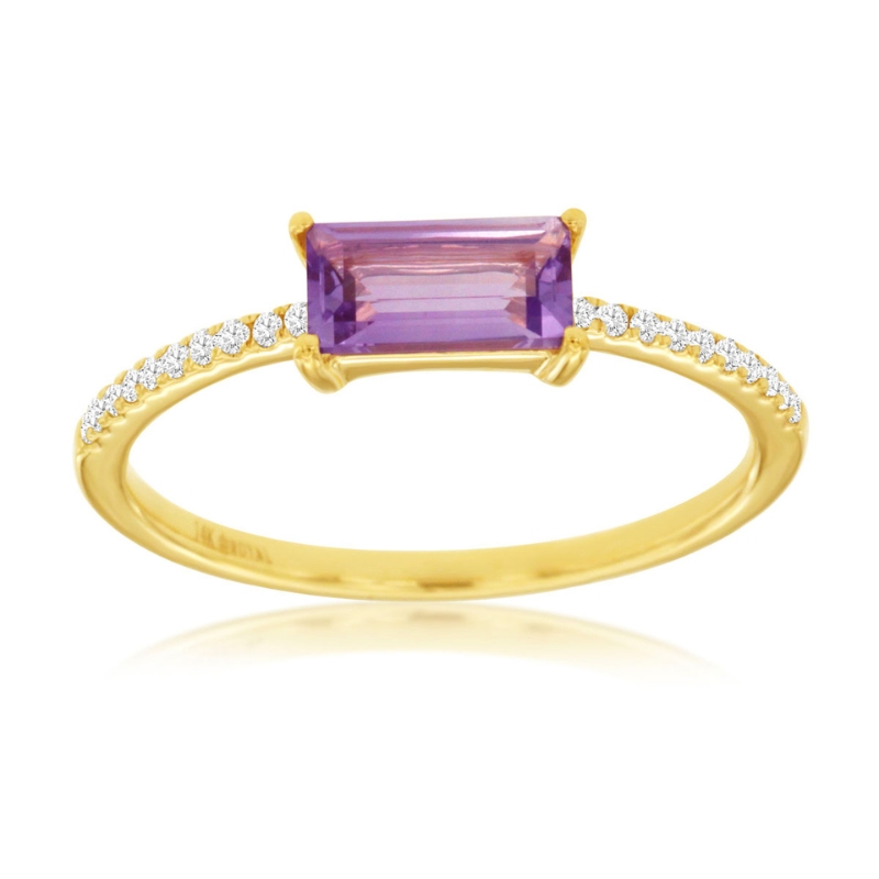 East to West Amethyst & Diamond Ring