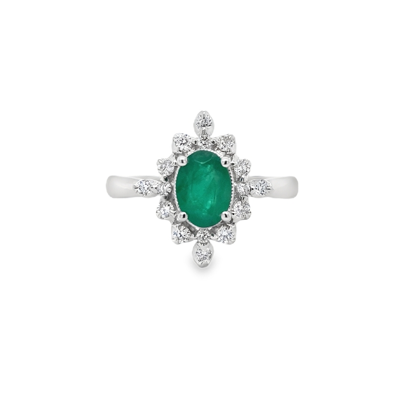 Marquise Shaped Emerald Halo Ring