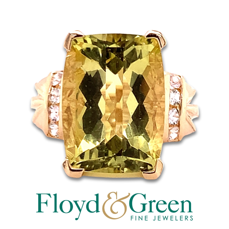 Green Quartz & White Sapphire Ring