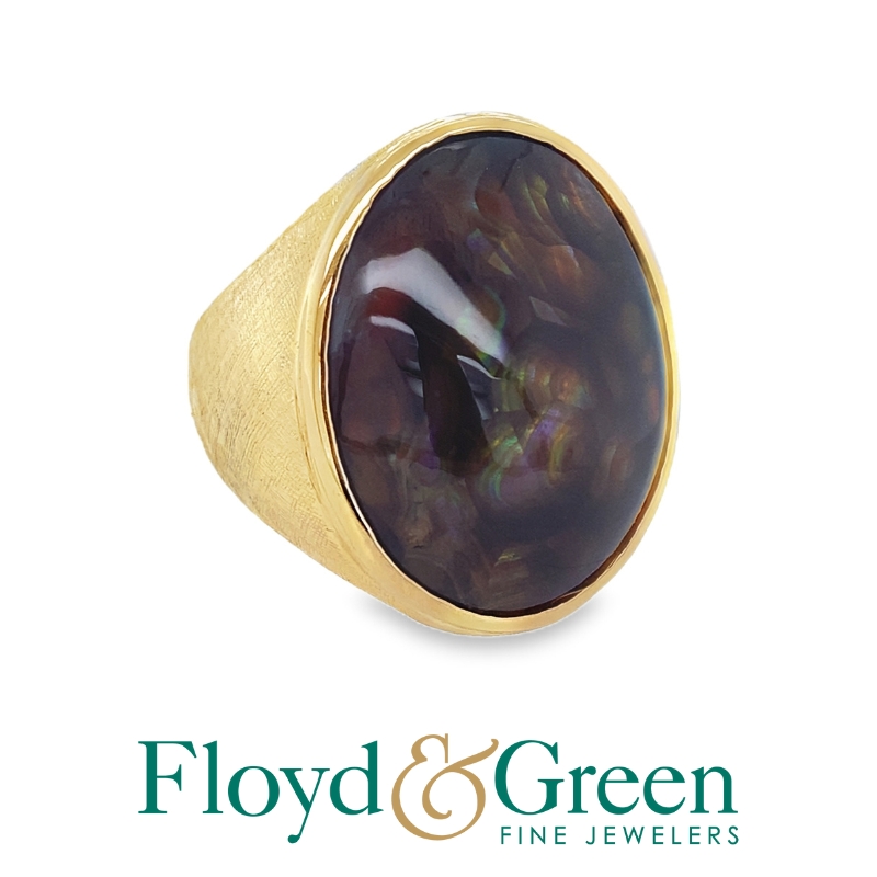 14KY Oval Solitaire Brown MOP Ring, Size 10, 27.8g