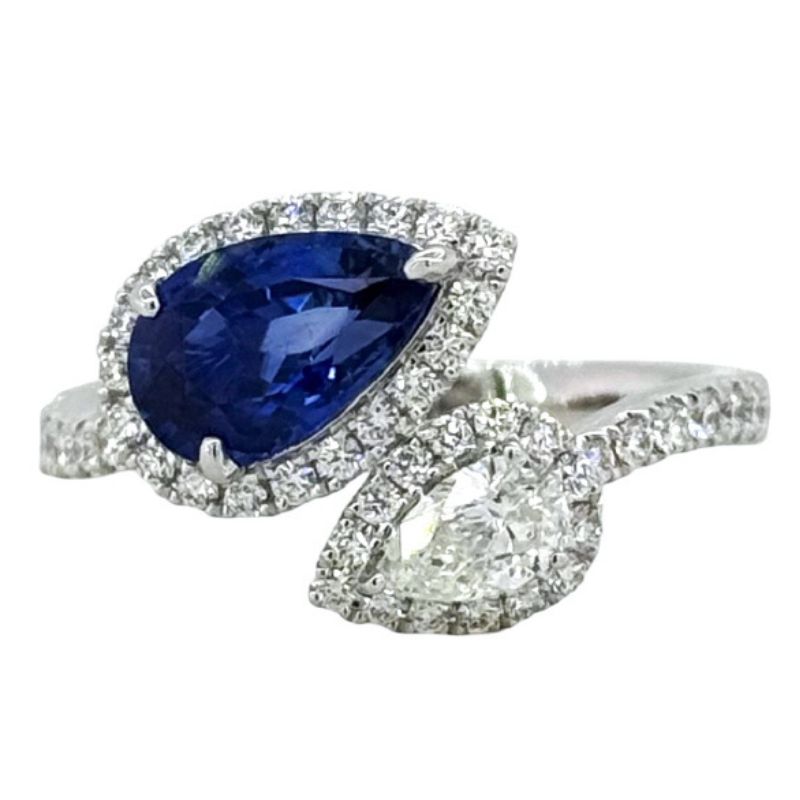 Pear Sapphire & Diamond Bypass Ring