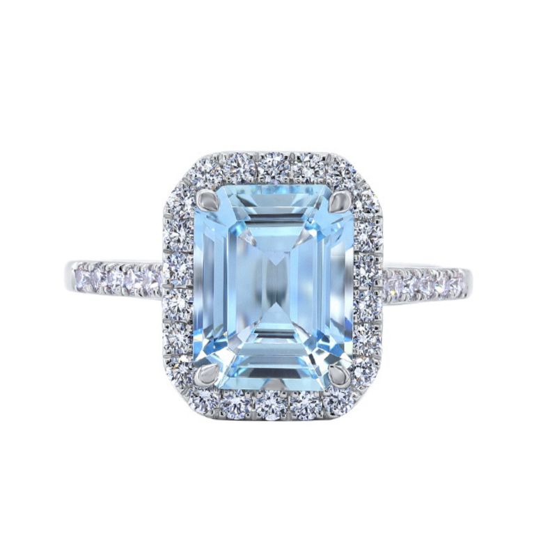 S/O-18KW Aquamarine 1.81ct and Dia .42ctw G-H/VS2-SI1 Halo Ring Size 6.5