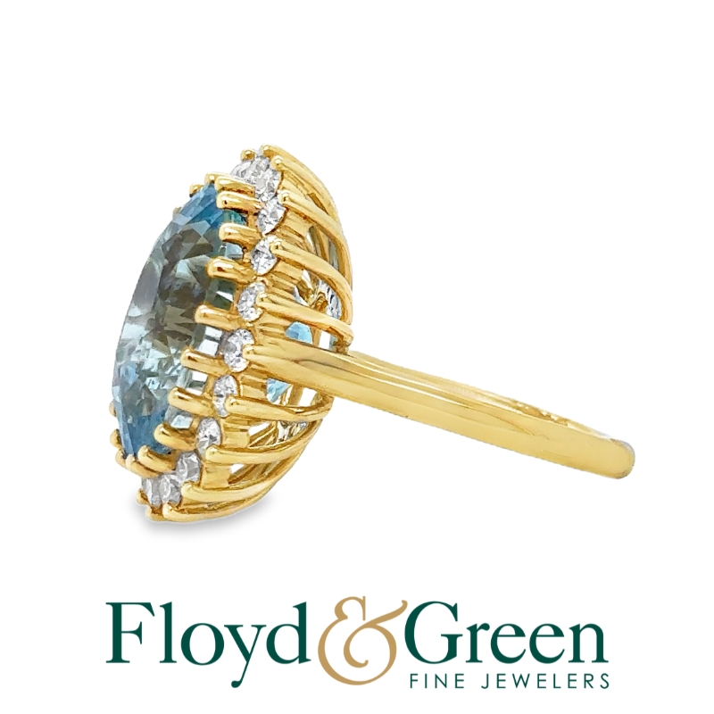 Aquamarine & Diamond Halo Ring